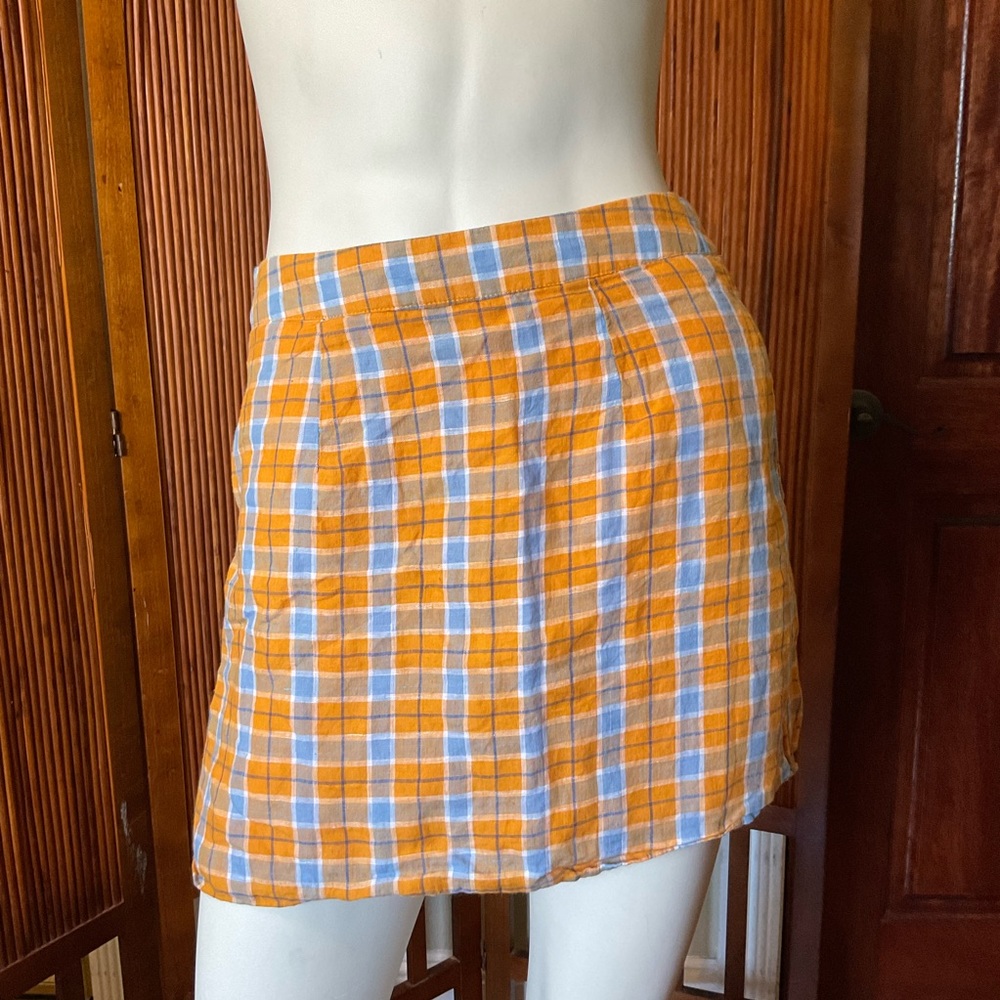 Plaid gingham yellow and blue mini skirt